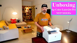 HP Color LaserJet Pro MFP M183fw Unboxing [upl. by Aerdnaed]