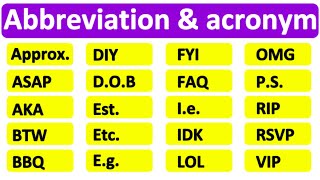 20 COMMON ABBREVIATIONS amp ACRONYMS  Learn with examples  English vocabulary [upl. by Hallee]