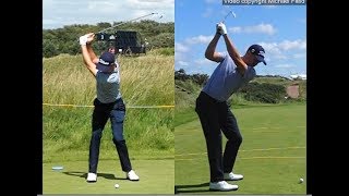 Justin Thomas golf swing  Long Iron faceon amp downtheline July 2017 [upl. by Nagorb]