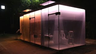 New Japanese Transparent Toilets in Shibuya  The Tokyo Toilet Project [upl. by Anidan489]